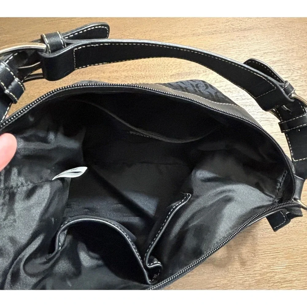 Fossil Vintage Shoulder Bag Black Signature Monogram Jacquard Leather Retro Y2K